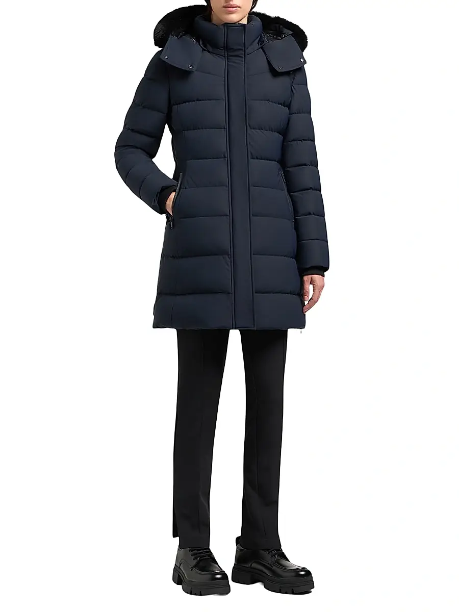 Moose Knuckles Women's Watershed Shearling-Trim Down Parka - Navy Black | Thumbnail 2 Moose Knuckles Women's Watershed Shearling-Trim Down Parka - Navy Black | Thumbnail 2