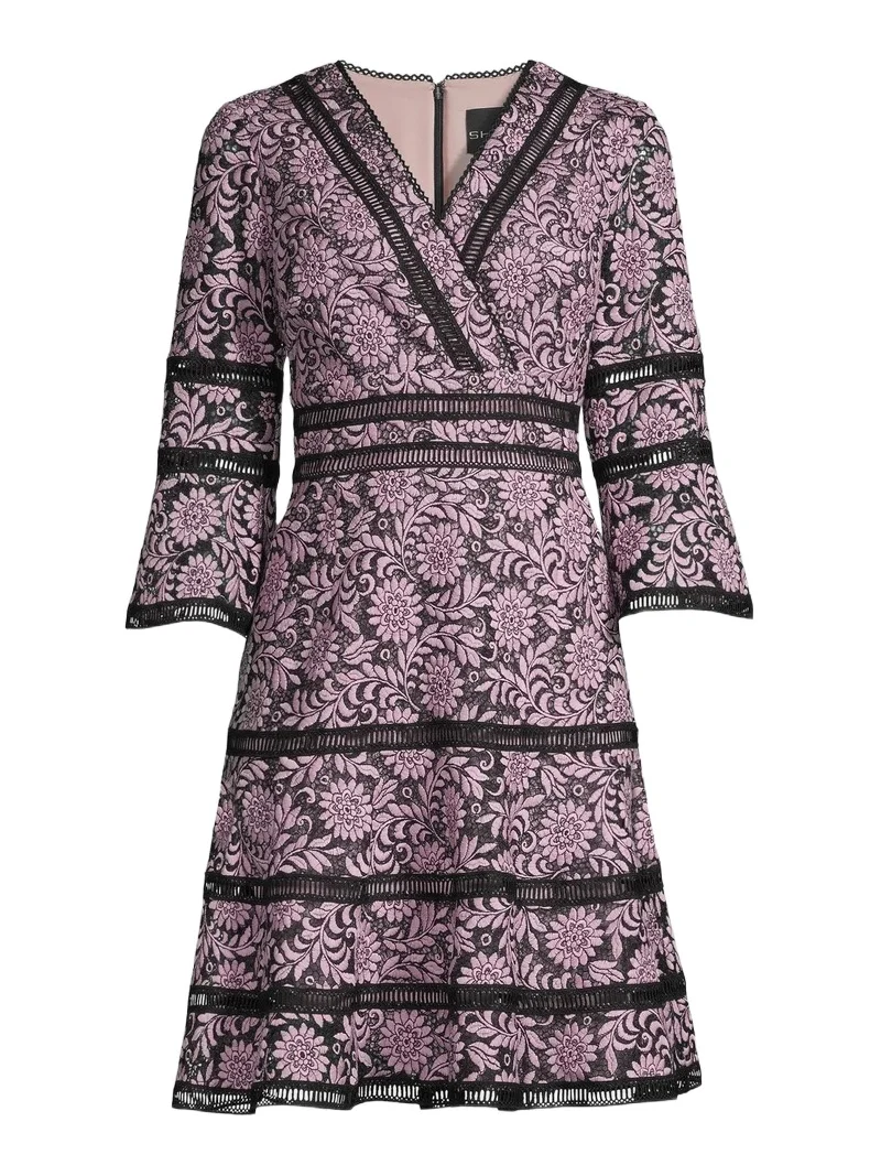 Shani Women's Floral Jacquard Lattice Trim Fit & Flare Midi-Dress - Black Dusty Pink