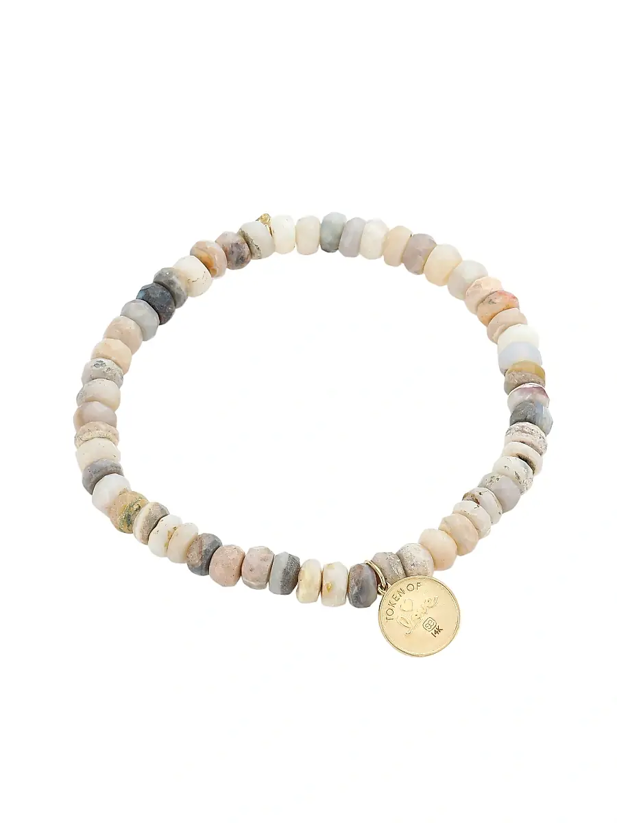 Sydney Evan Women's Australian Opal, 14K Yellow Gold & 0.084 TCW Diamond Luck & Protection Charm Beaded Bracelet | Thumbnail 3 Sydney Evan Women's Australian Opal, 14K Yellow Gold & 0.084 TCW Diamond Luck & Protection Charm Beaded Bracelet | Thumbnail 3