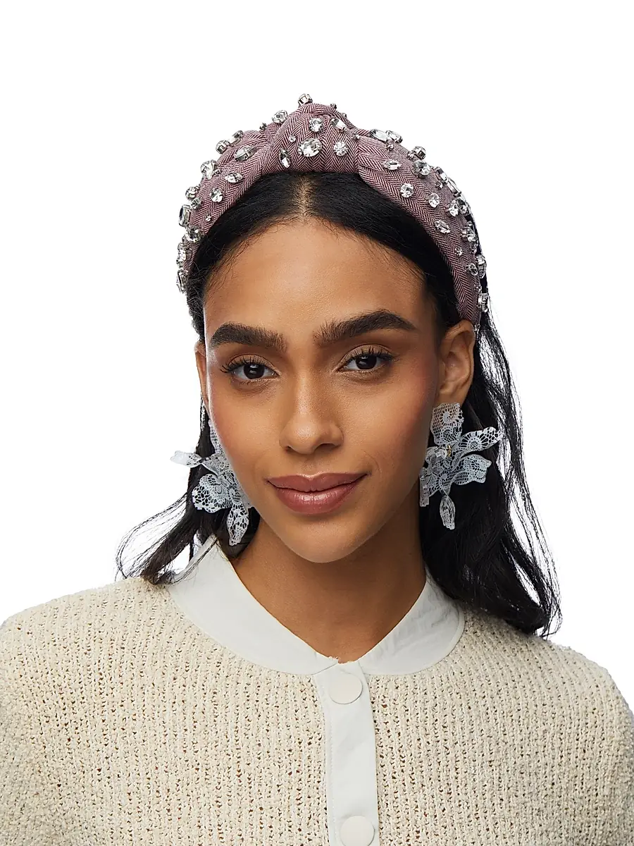 Lele Sadoughi Women's Crystal-Embellished Herringbone Tweed Knotted Headband | Thumbnail 2 Lele Sadoughi Women's Crystal-Embellished Herringbone Tweed Knotted Headband | Thumbnail 2