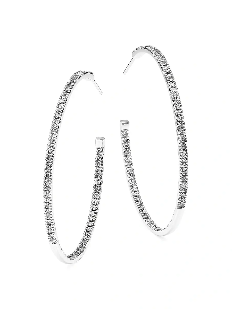 Sydney Evan Women's 14K White Gold & Diamond Pave Hoop Earrings | Image 1 Sydney Evan Women's 14K White Gold & Diamond Pave Hoop Earrings | Image 1