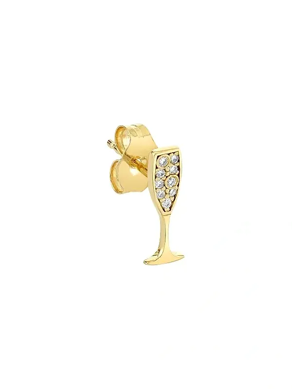 Women's 14K Yellow Gold & 0.07 TCW Diamond Champagne Glass Stud Earring Women's 14K Yellow Gold & 0.07 TCW Diamond Champagne Glass Stud Earring