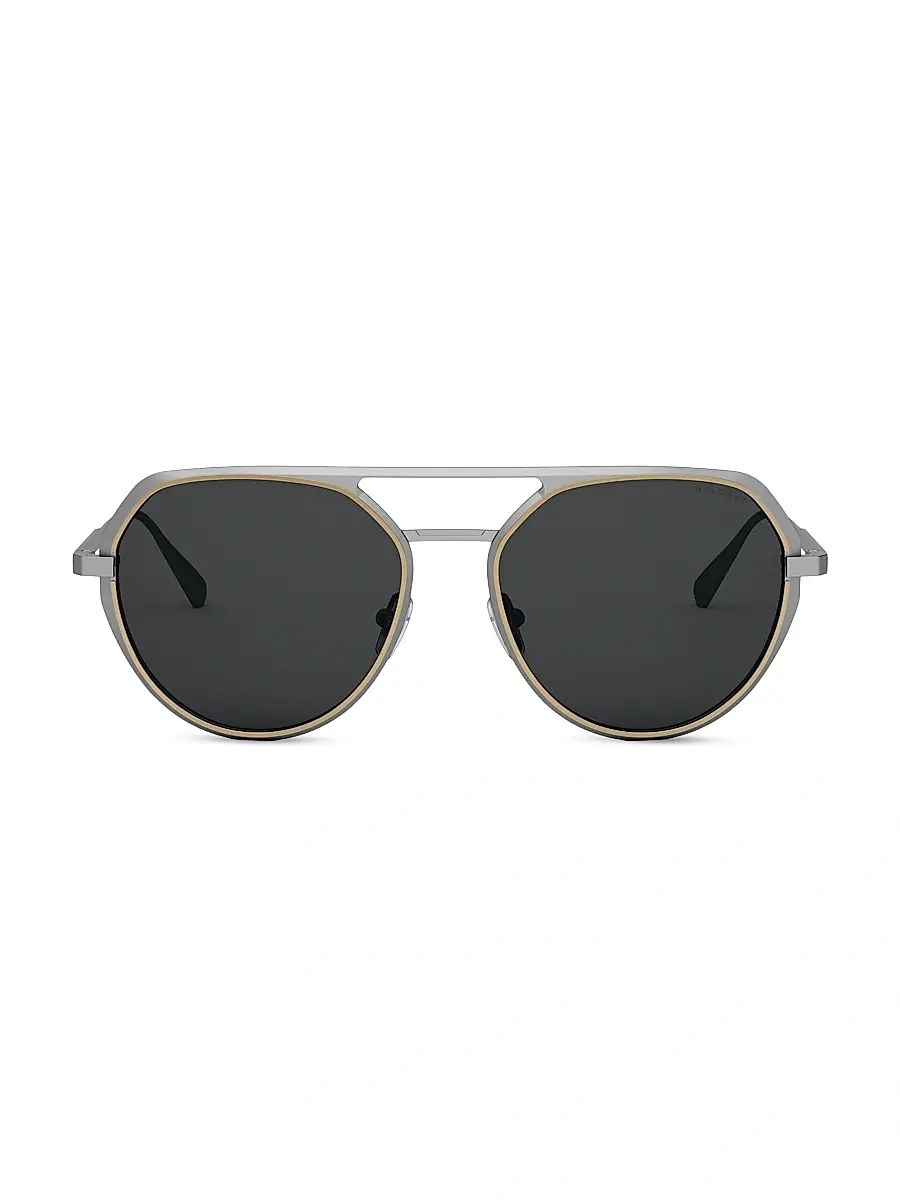 BVLGARI Men's Octo 56MM Geometric Sunglasses - Ruthenium Dark Grey | Thumbnail 2