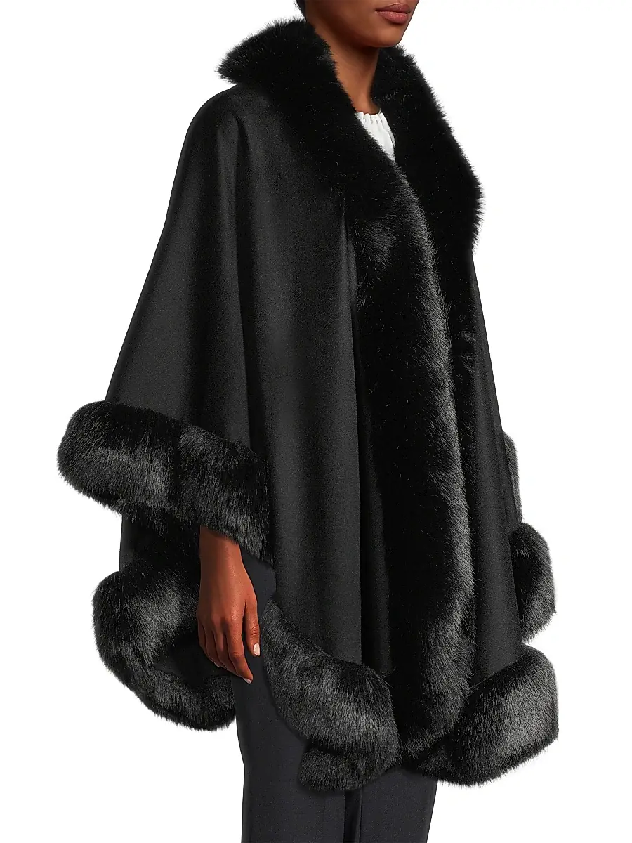 Sofia Cashmere Women's Faux Fur & Cashmere U-Cape - Black | Thumbnail 4 Sofia Cashmere Women's Faux Fur & Cashmere U-Cape - Black | Thumbnail 4