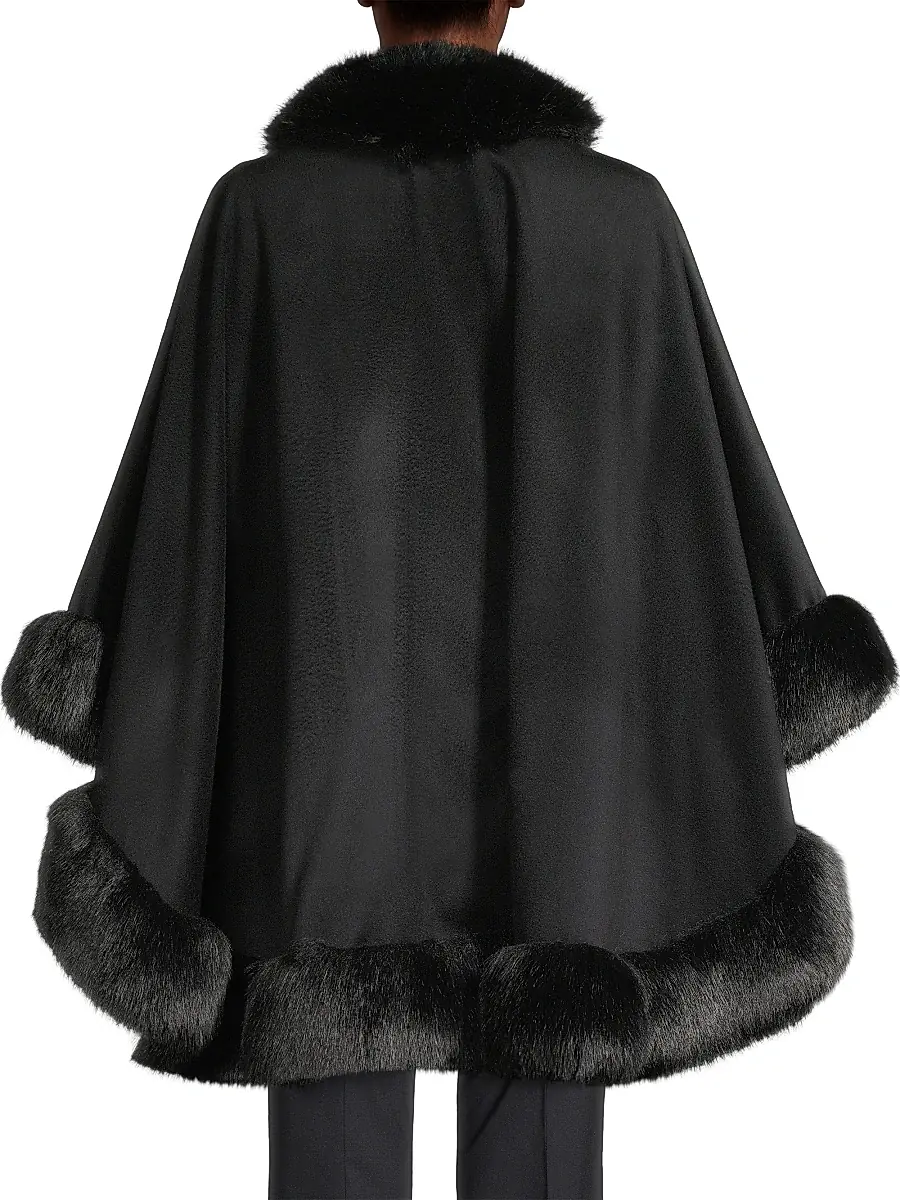 Sofia Cashmere Women's Faux Fur & Cashmere U-Cape - Black | Thumbnail 5 Sofia Cashmere Women's Faux Fur & Cashmere U-Cape - Black | Thumbnail 5