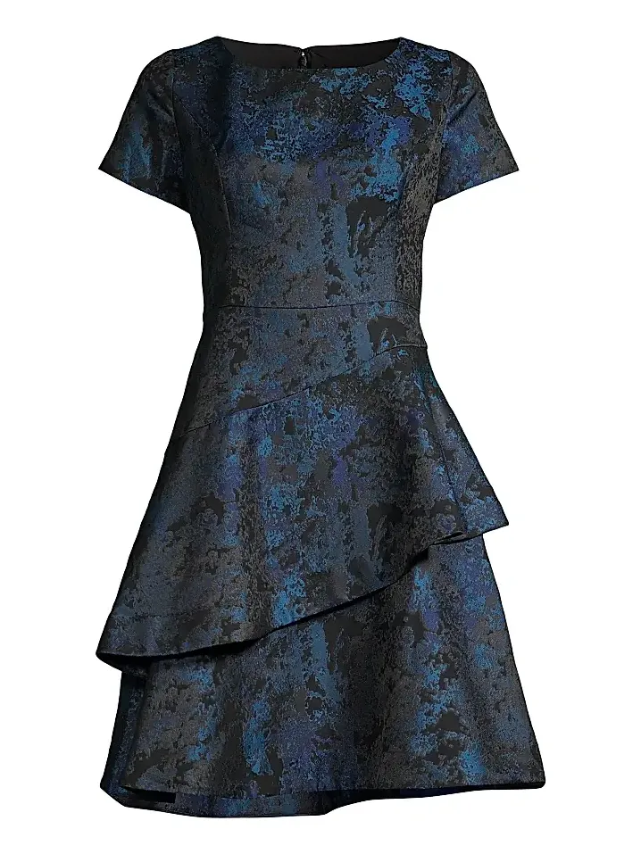 Shani Women's Jacquard Tiered Fit & Flare Dress - Blue
