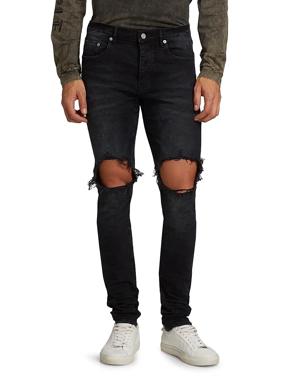 Purple Brand Men's P002 Blowout Knees Distressed Slim-Straight Jeans | Thumbnail 3 Purple Brand Men's P002 Blowout Knees Distressed Slim-Straight Jeans | Thumbnail 3