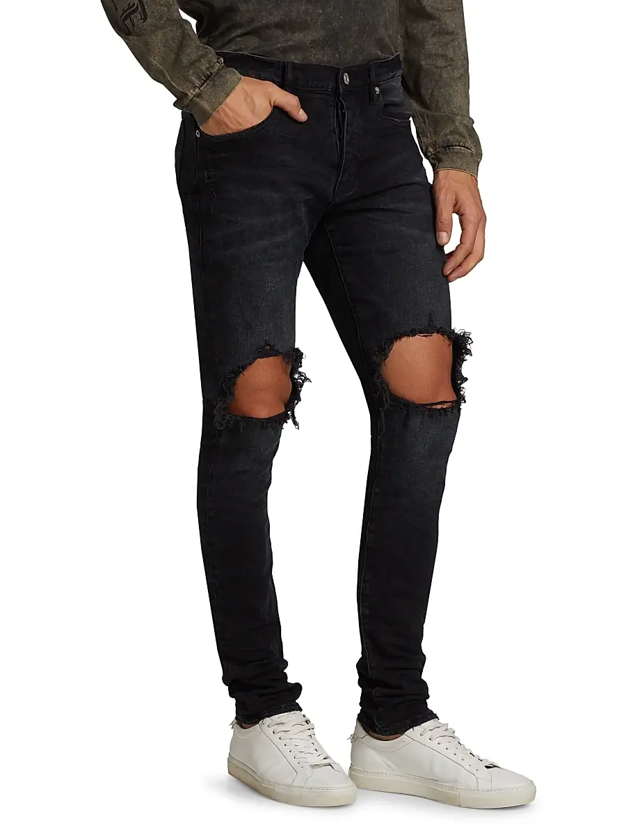 Purple Brand Men's P002 Blowout Knees Distressed Slim-Straight Jeans | Thumbnail 4 Purple Brand Men's P002 Blowout Knees Distressed Slim-Straight Jeans | Thumbnail 4