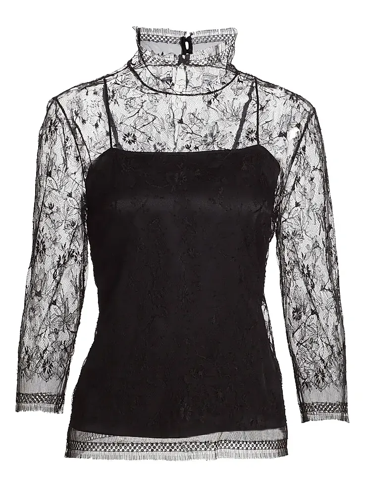 Adam Lippes Women's Samira High-Neck Lace Top
