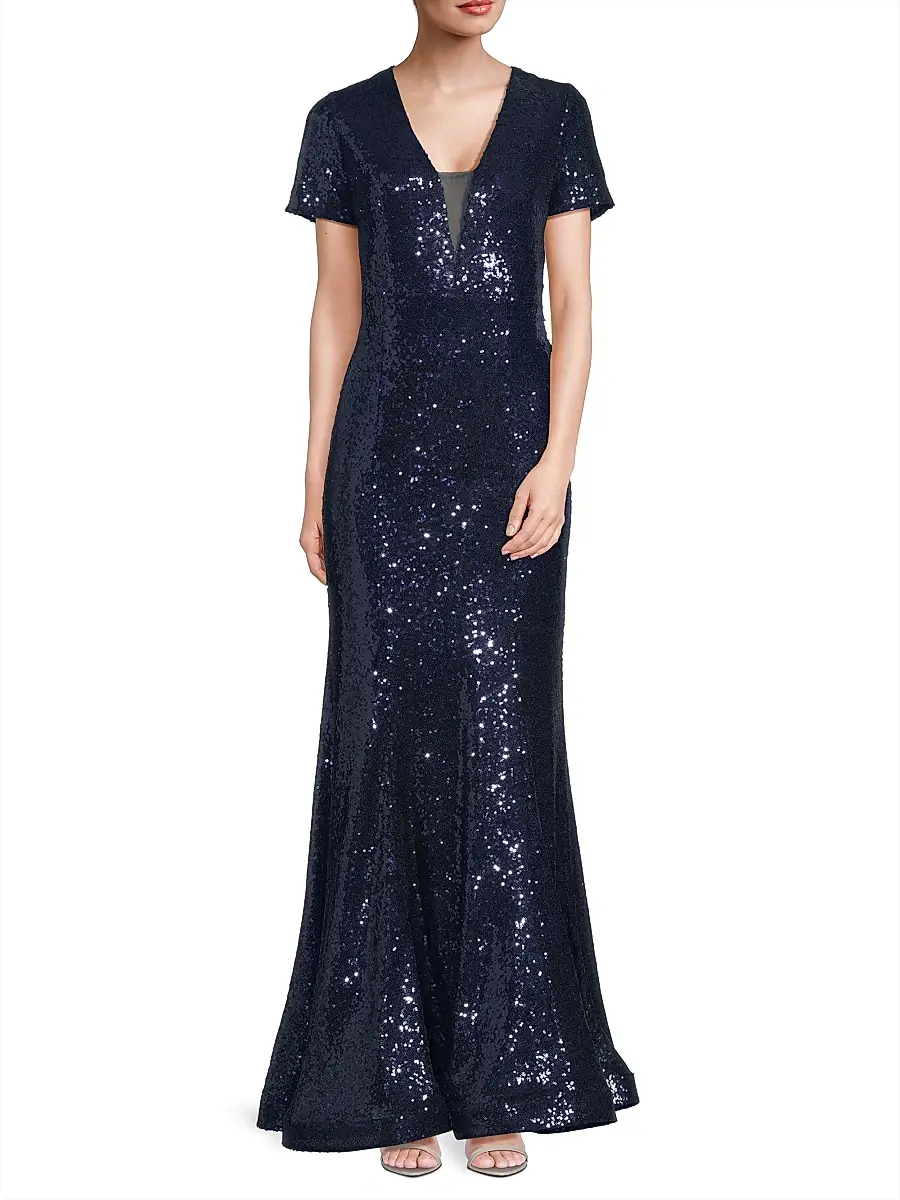 Shani Women's Sequined Fit & Flare Gown - Navy | Thumbnail 2 Shani Women's Sequined Fit & Flare Gown - Navy | Thumbnail 2