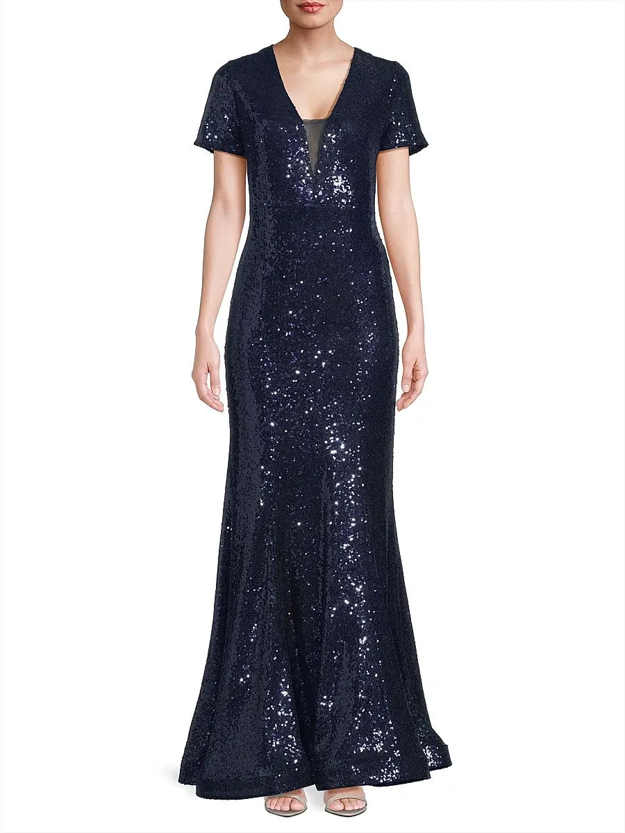 Shani Women's Sequined Fit & Flare Gown - Navy | Thumbnail 3 Shani Women's Sequined Fit & Flare Gown - Navy | Thumbnail 3