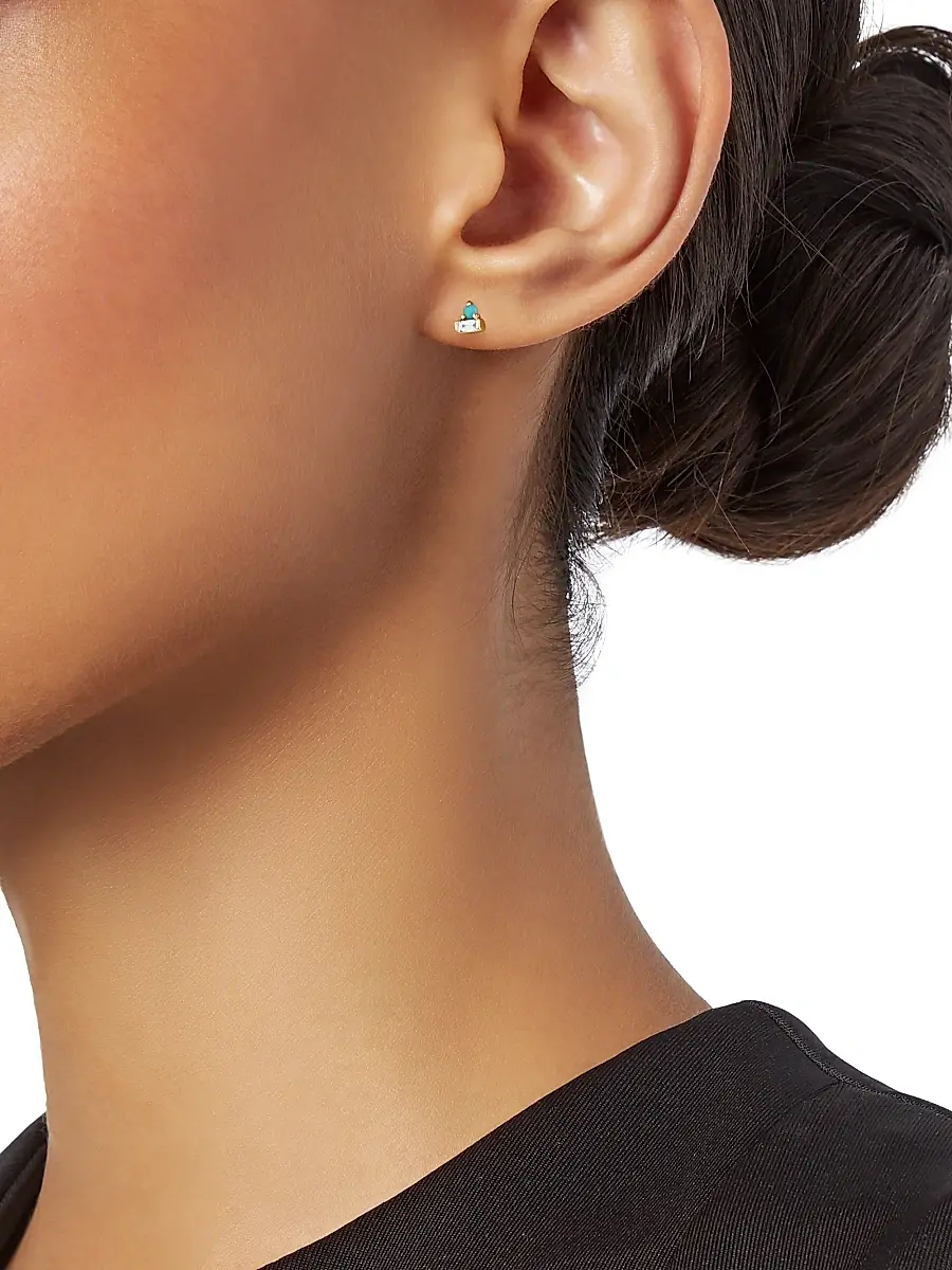 Zoë Chicco Women's 14K Yellow Gold, 0.12 TCW Diamond & Turquoise Triangle Stud Earrings - Gold | Thumbnail 2 Zoë Chicco Women's 14K Yellow Gold, 0.12 TCW Diamond & Turquoise Triangle Stud Earrings - Gold | Thumbnail 2