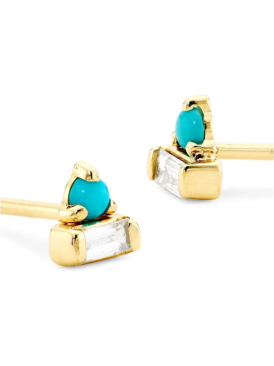 Zoë Chicco Women's 14K Yellow Gold, 0.12 TCW Diamond & Turquoise Triangle Stud Earrings - Gold | Thumbnail 4 Zoë Chicco Women's 14K Yellow Gold, 0.12 TCW Diamond & Turquoise Triangle Stud Earrings - Gold | Thumbnail 4