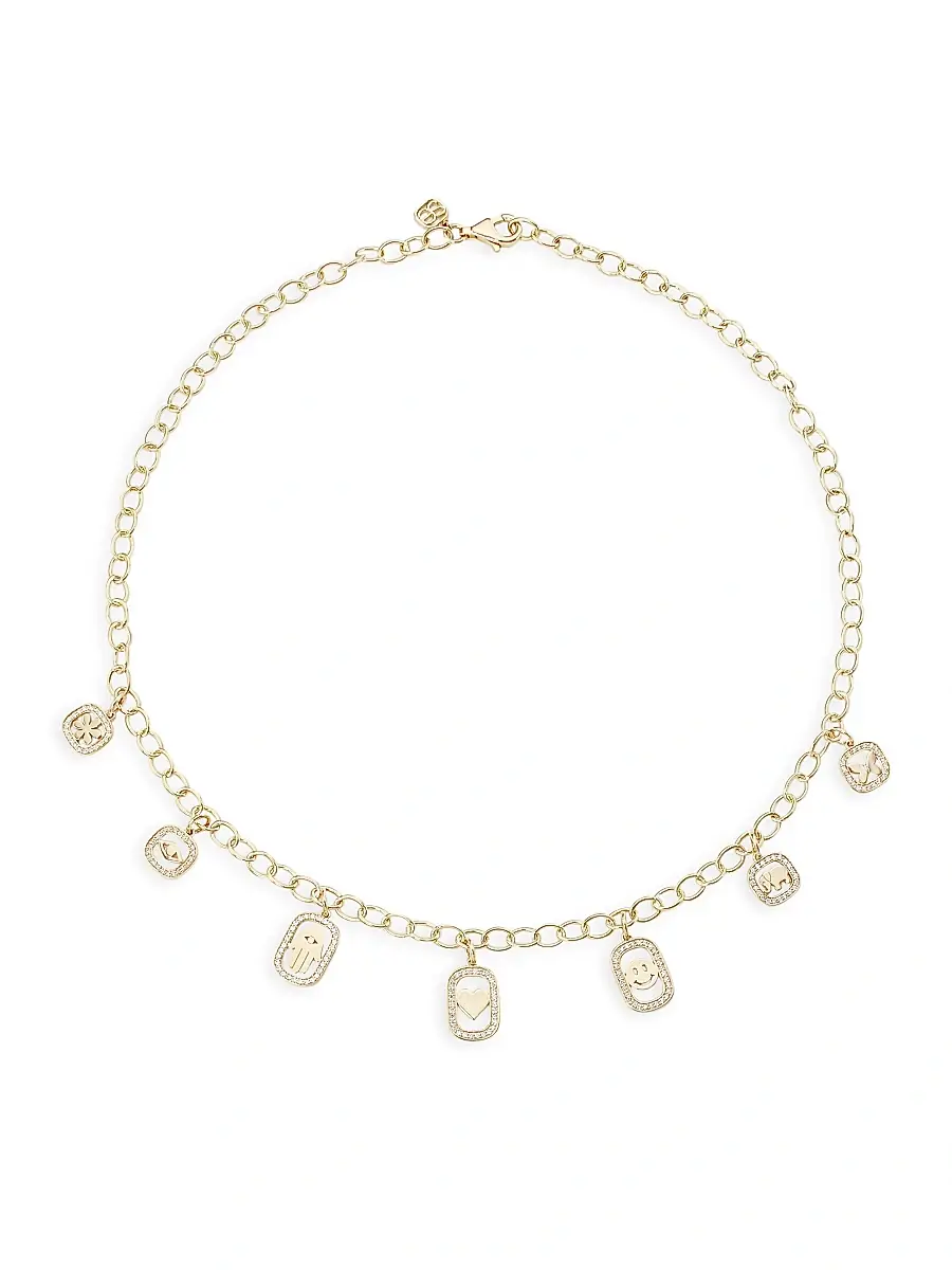 Sydney Evan Women's Open Icon 14K Gold & Diamond Charm Necklace - Gold | Image 1 Sydney Evan Women's Open Icon 14K Gold & Diamond Charm Necklace - Gold | Image 1