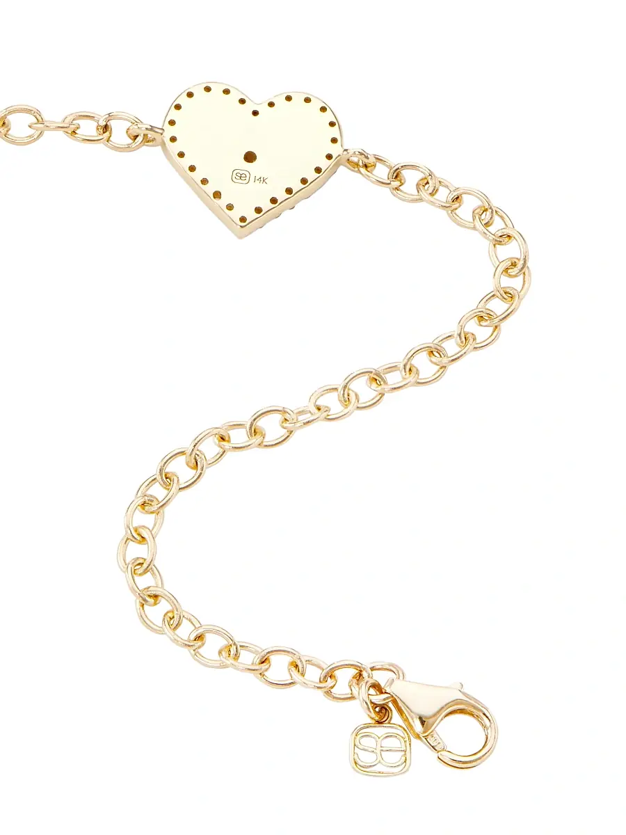 Sydney Evan Women's 14K Yellow Gold & Diamond Evil-Eye Heart Charm Bracelet/6.5" | Thumbnail 3