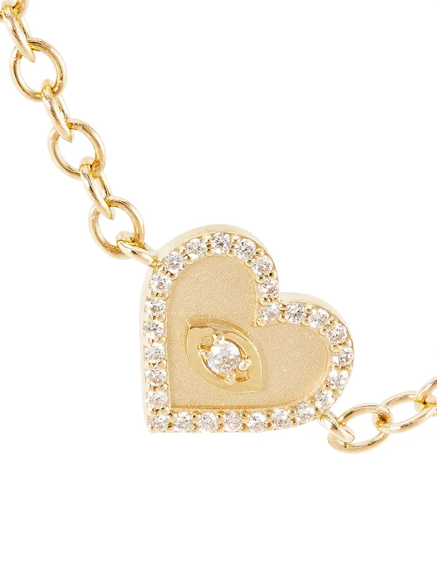 Sydney Evan Women's 14K Yellow Gold & Diamond Evil-Eye Heart Charm Bracelet/6.5" | Thumbnail 4