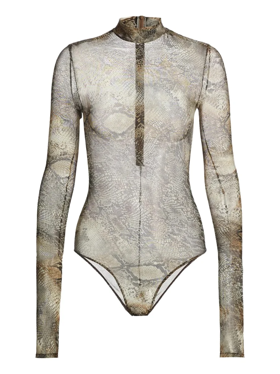 Lapointe Women's Printed Mesh Sheer Bodysuit