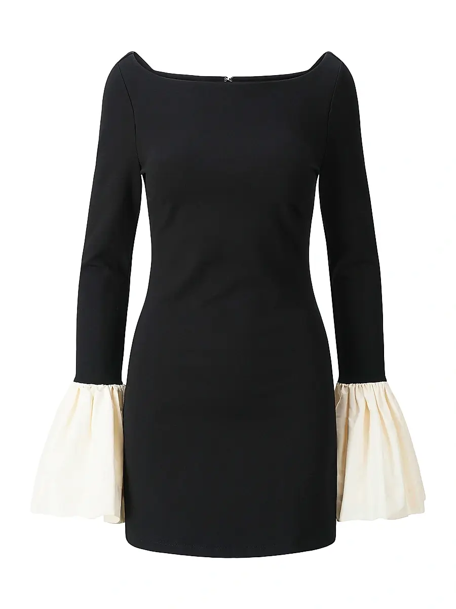STAUD Women's Hawthorne Two-Tone Bell-Sleeve Minidress - Black | Image 1 STAUD Women's Hawthorne Two-Tone Bell-Sleeve Minidress - Black | Image 1