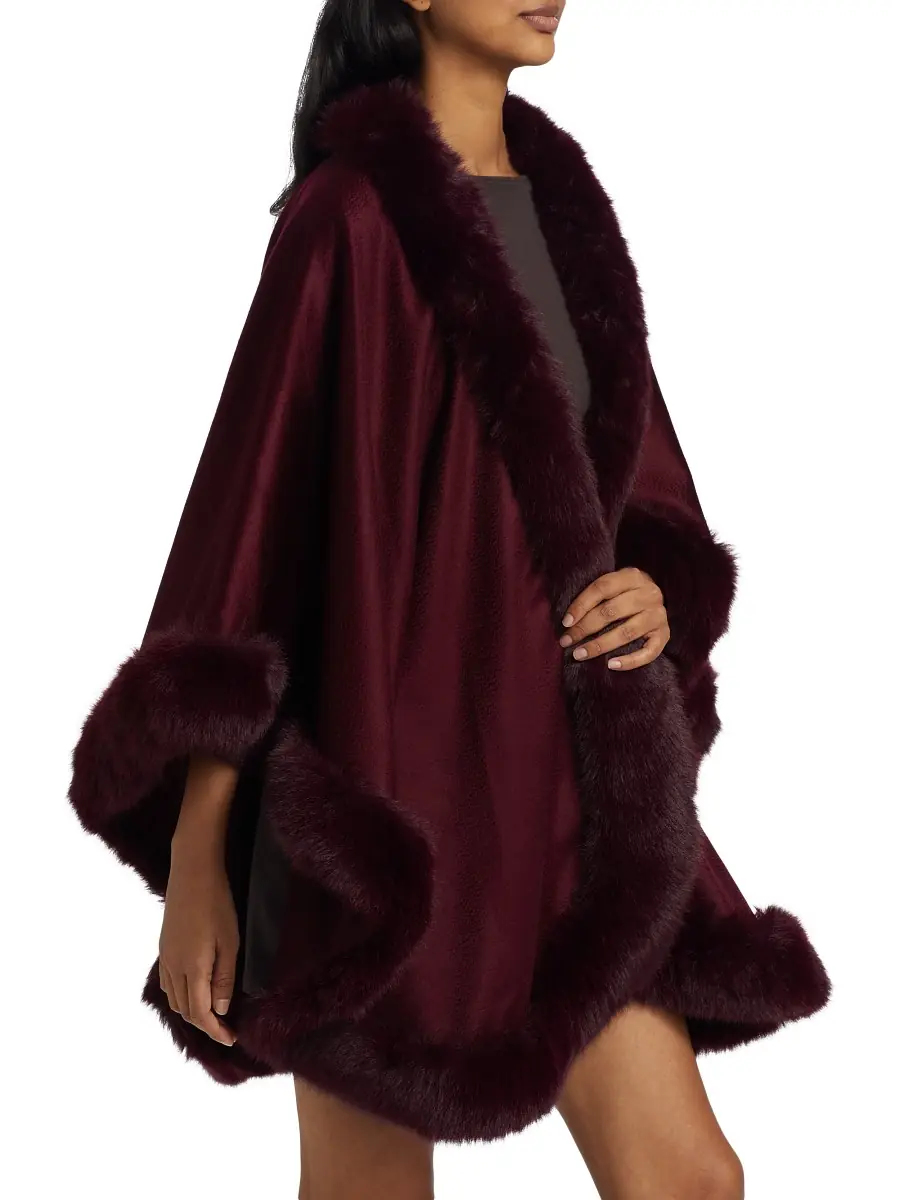 Sofia Cashmere Women's Faux Fur & Cashmere U-Cape - Burgundy | Thumbnail 3 Sofia Cashmere Women's Faux Fur & Cashmere U-Cape - Burgundy | Thumbnail 3