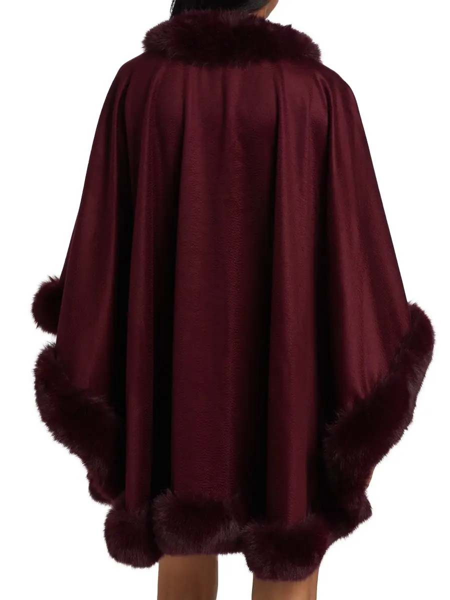 Sofia Cashmere Women's Faux Fur & Cashmere U-Cape - Burgundy | Thumbnail 4 Sofia Cashmere Women's Faux Fur & Cashmere U-Cape - Burgundy | Thumbnail 4