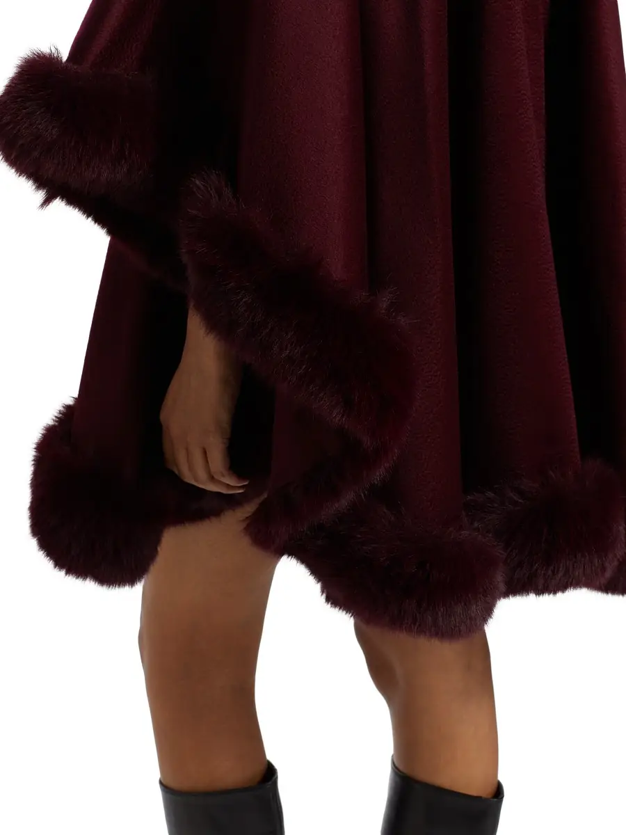 Sofia Cashmere Women's Faux Fur & Cashmere U-Cape - Burgundy | Thumbnail 5 Sofia Cashmere Women's Faux Fur & Cashmere U-Cape - Burgundy | Thumbnail 5