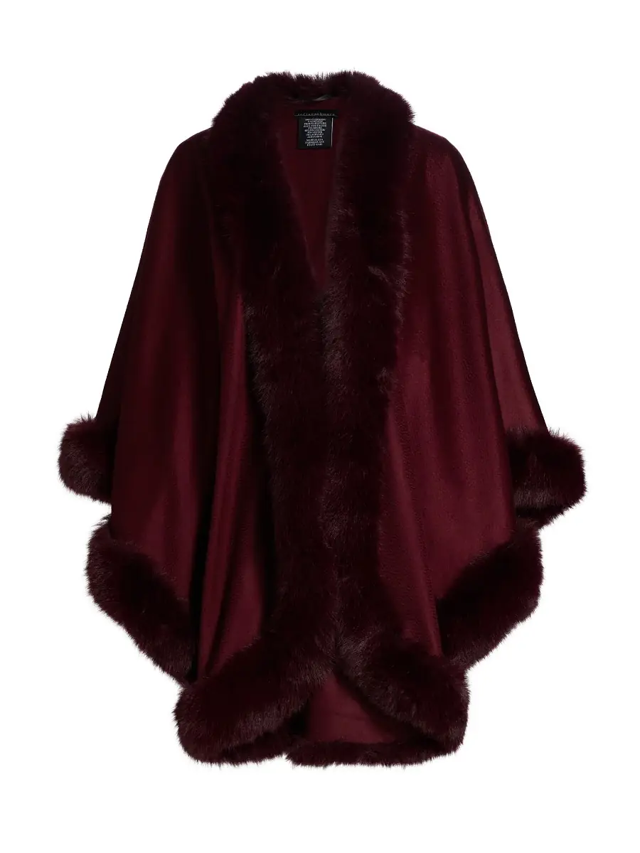 Sofia Cashmere Women's Faux Fur & Cashmere U-Cape - Burgundy | Thumbnail 7 Sofia Cashmere Women's Faux Fur & Cashmere U-Cape - Burgundy | Thumbnail 7