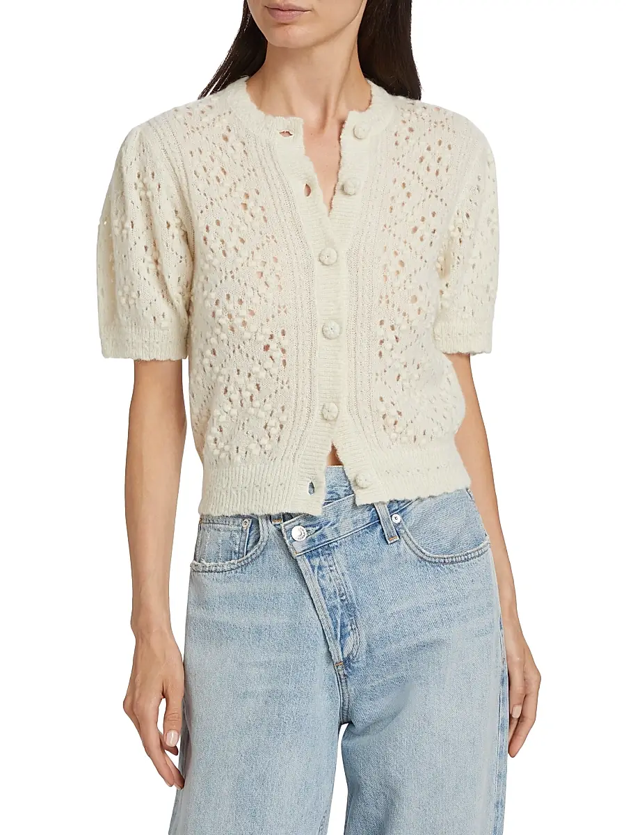 DÔEN Women's Mirabelle Alpaca-Blend Short-Sleeve Cardigan | Thumbnail 3