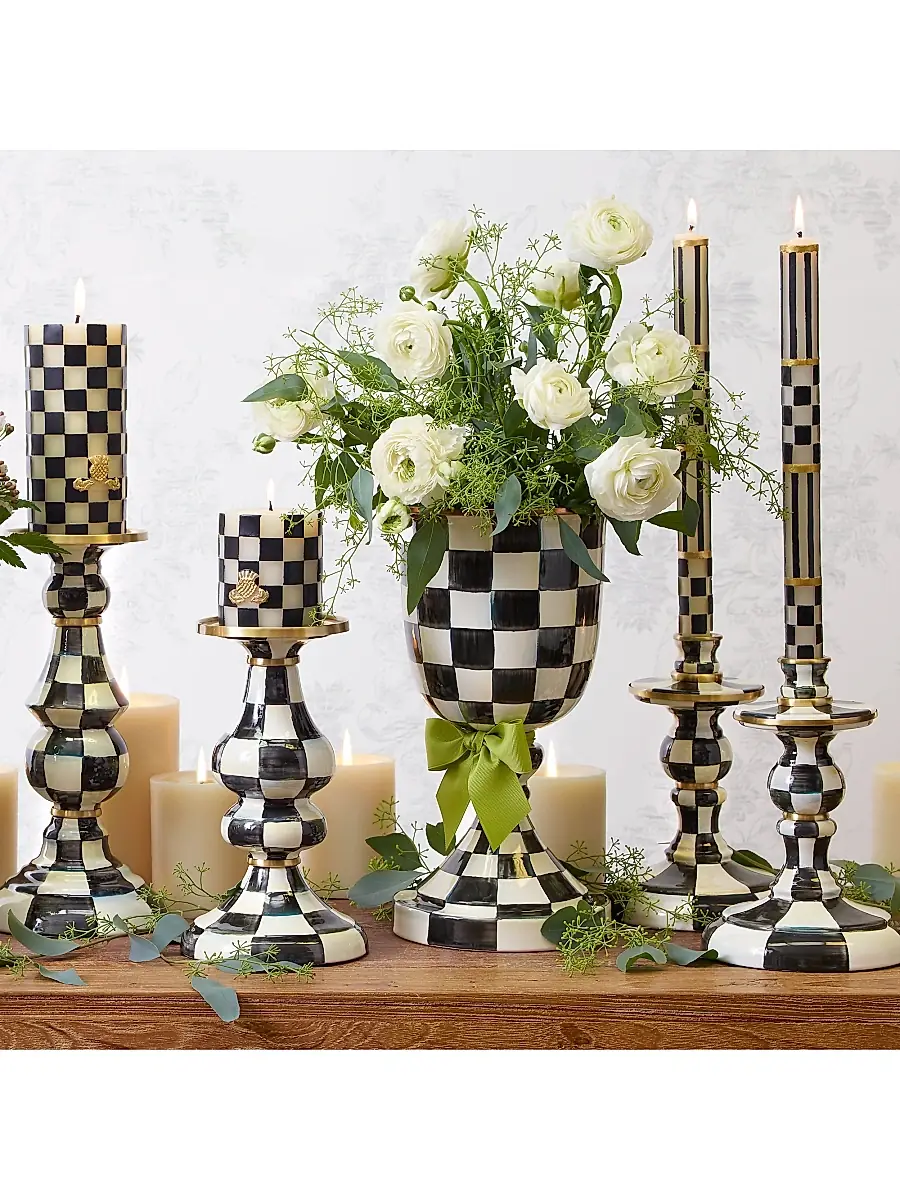 MacKenzie-Childs Courtly Check Medium Enamel Candlestick | Thumbnail 2