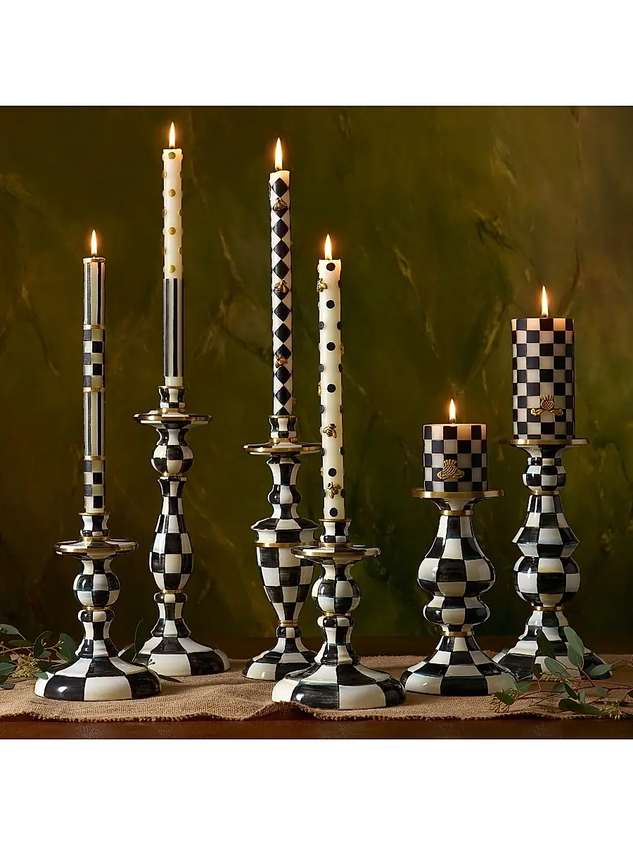 MacKenzie-Childs Courtly Check Medium Enamel Candlestick | Thumbnail 3