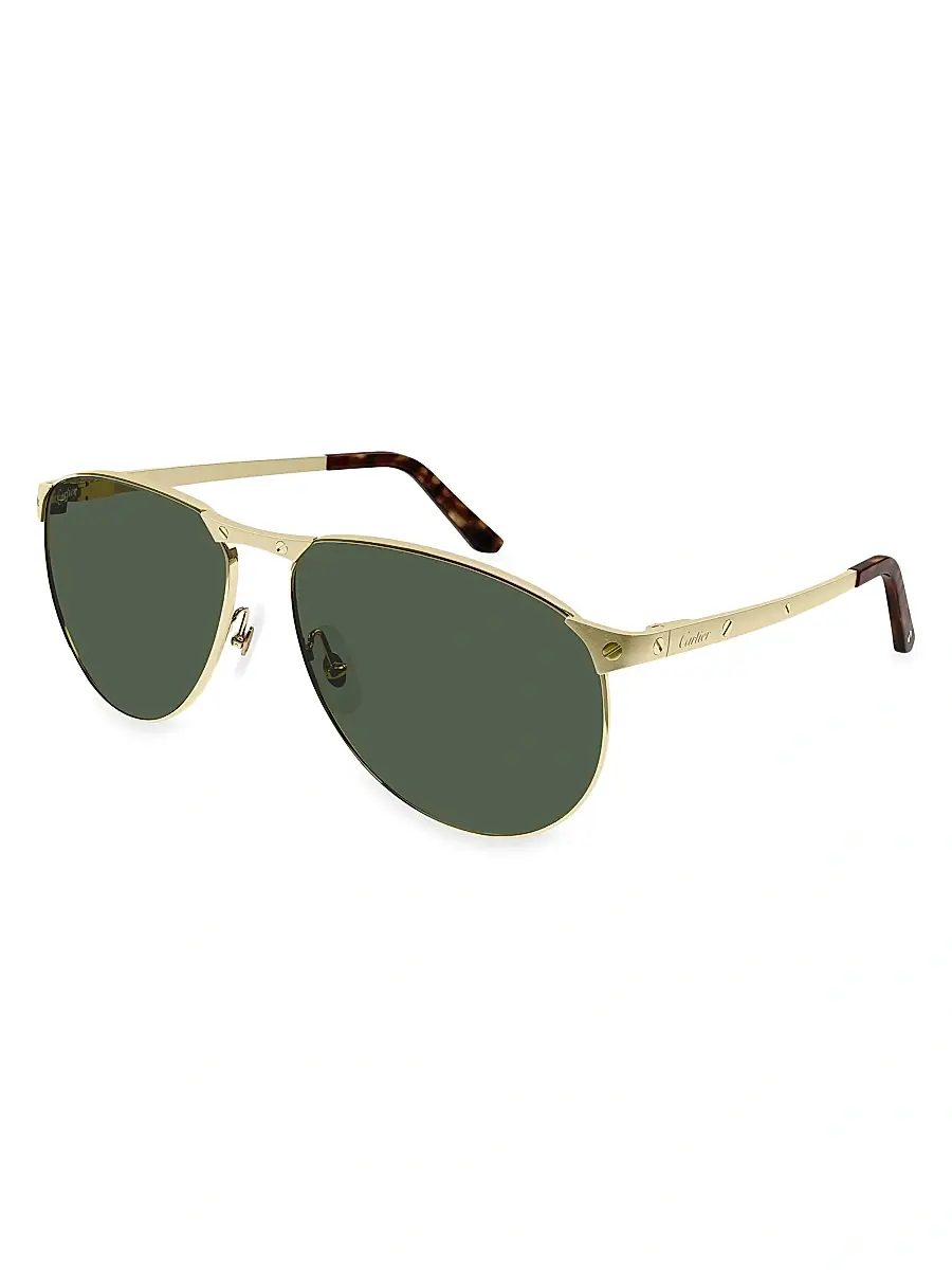 Cartier Men's Santos de 62MM Aviator Sunglasses - Gold | Image 1 Cartier Men's Santos de 62MM Aviator Sunglasses - Gold | Image 1