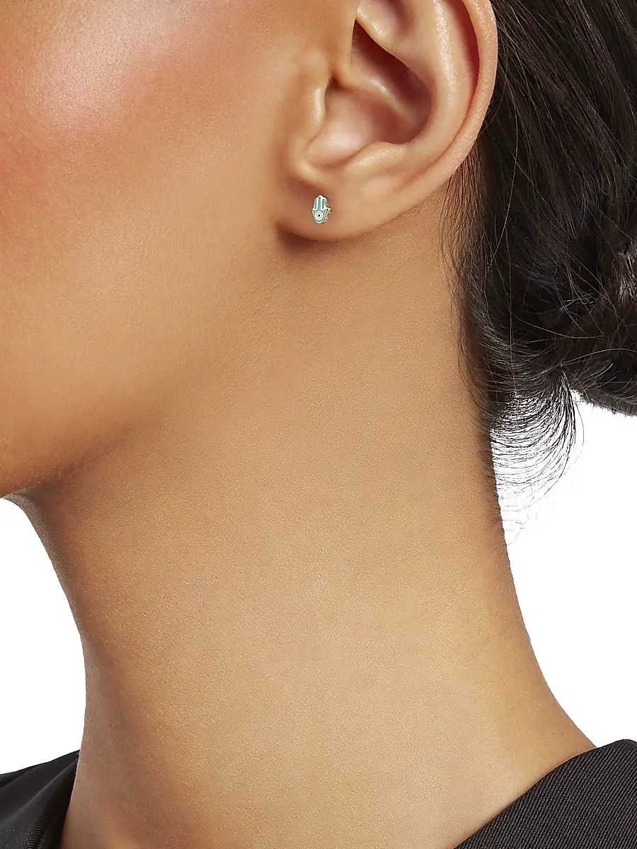 Sydney Evan Women's Mini Enamel & 14K Yellow Gold Hamsa Single Stud Earring - Gold Blue | Thumbnail 2 Sydney Evan Women's Mini Enamel & 14K Yellow Gold Hamsa Single Stud Earring - Gold Blue | Thumbnail 2