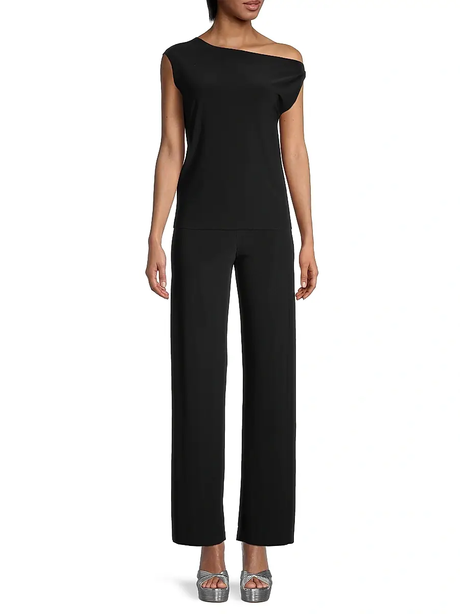 Norma Kamali Women's High-Rise Straight-Leg Pants - Black | Thumbnail 2