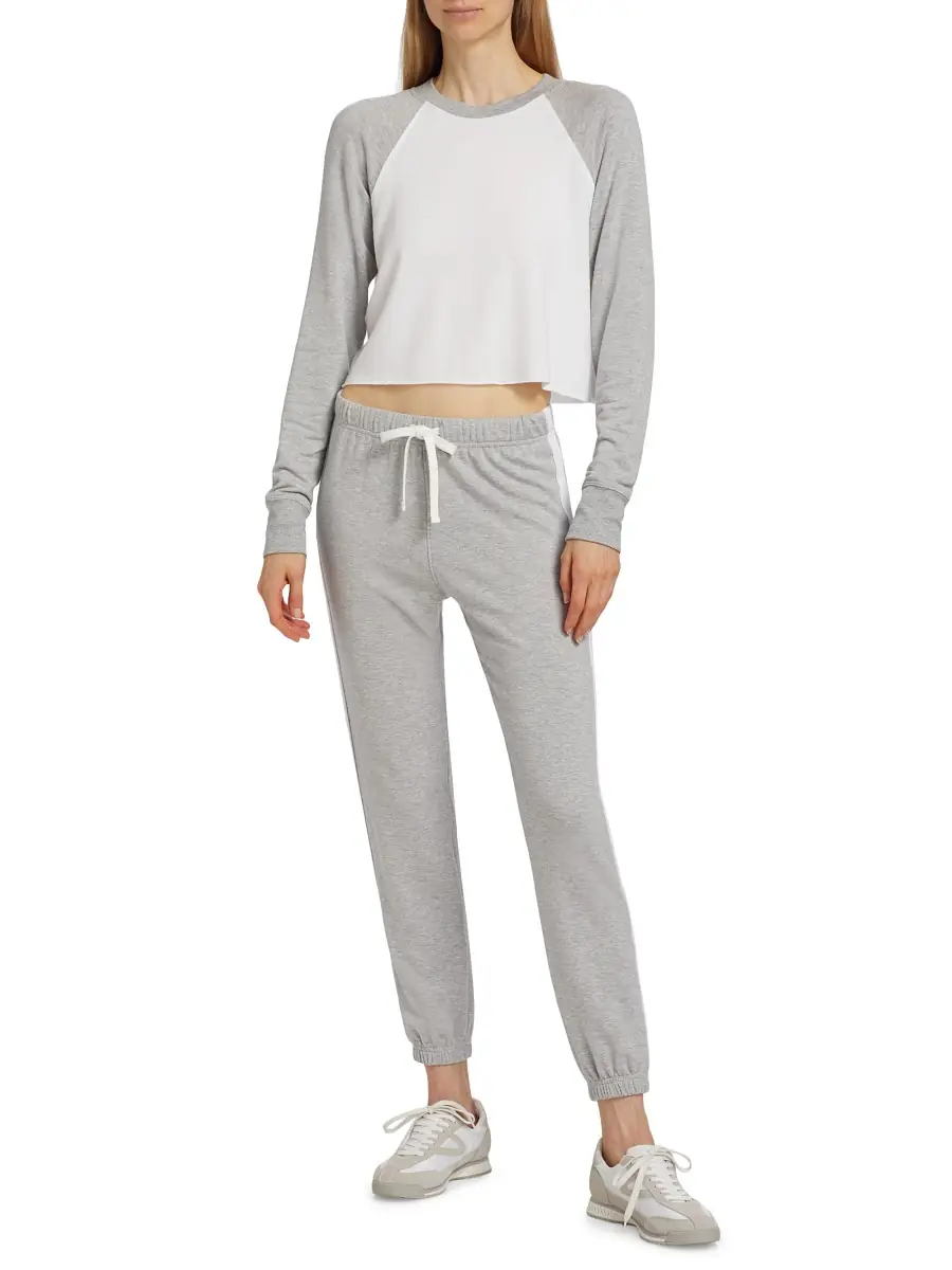 Splits59 Women's Warm-Up Fleece Crop Sweatshirt - Heather Grey White | Image 1 Splits59 Women's Warm-Up Fleece Crop Sweatshirt - Heather Grey White | Image 1