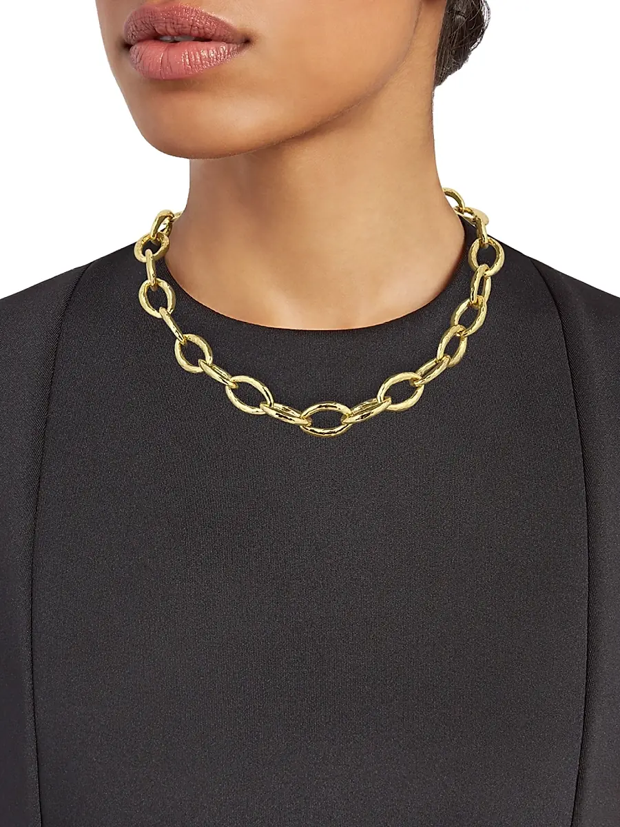 Ippolita Women's Classico Short 18K Yellow Gold Hammered Bastille Mini Link Necklace | Thumbnail 2