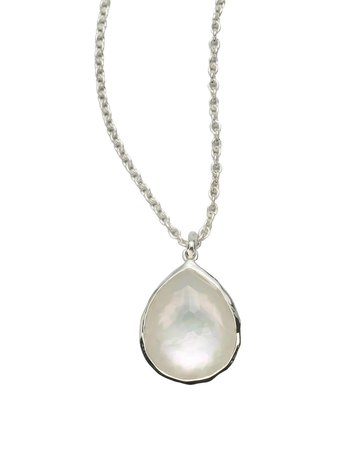 Women's Wonderland Mother-Of-Pearl, Clear Quartz & Sterling Silver Mini Teadrop Doublet Pendant Necklace