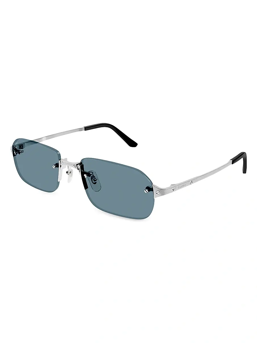Cartier Men's Santos Classic 56MM Rectangular Sunglasses - Silver Blue | Image 1 Cartier Men's Santos Classic 56MM Rectangular Sunglasses - Silver Blue | Image 1