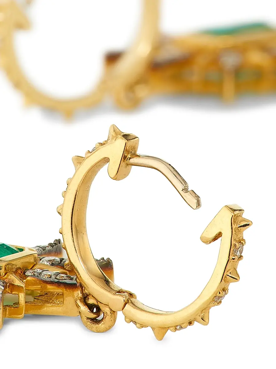 Marlo Laz Women's Minerva 14K Yellow Gold, Emerald & 0.56 TCW Diamond Starburst Drop Earrings - Gold | Thumbnail 3