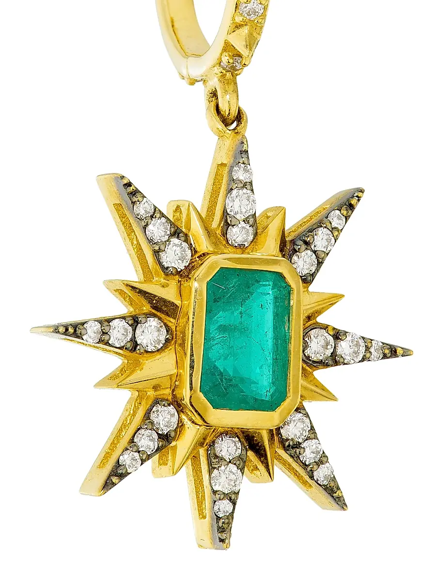 Marlo Laz Women's Minerva 14K Yellow Gold, Emerald & 0.56 TCW Diamond Starburst Drop Earrings - Gold | Thumbnail 4