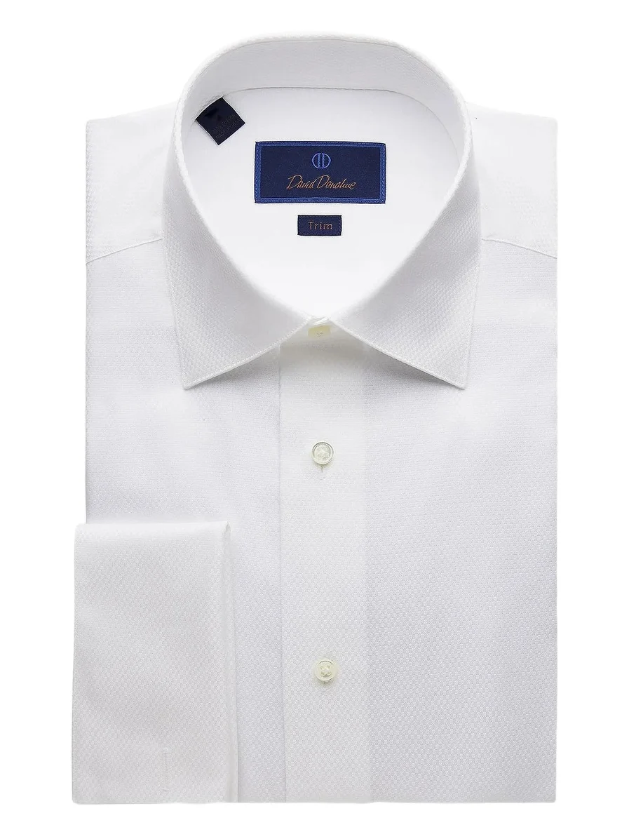 David Donahue Men's Trim-Fit Dobby Weave Formal Shirt