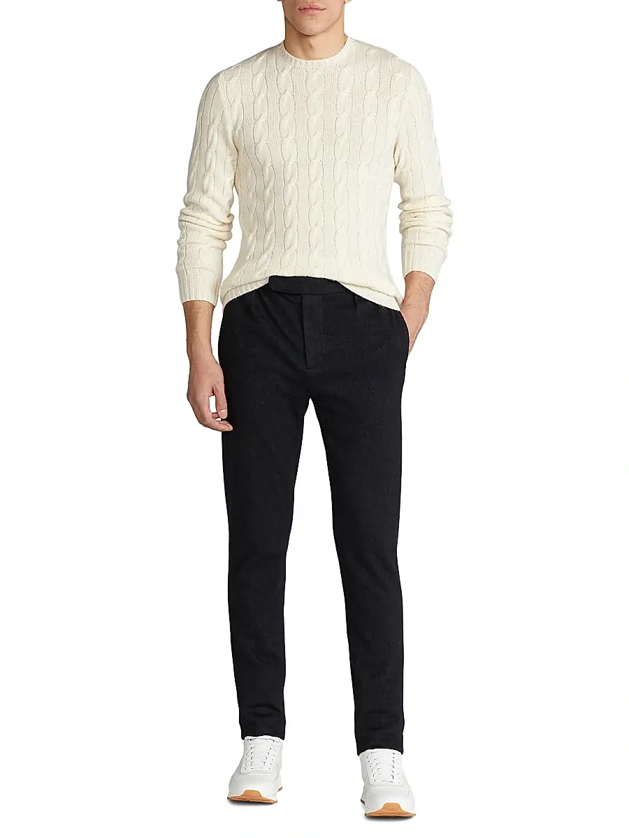 Ralph Lauren Purple Label Men's Textured Crewneck Cotton Sweater - Classic Cream | Thumbnail 2 Ralph Lauren Purple Label Men's Textured Crewneck Cotton Sweater - Classic Cream | Thumbnail 2