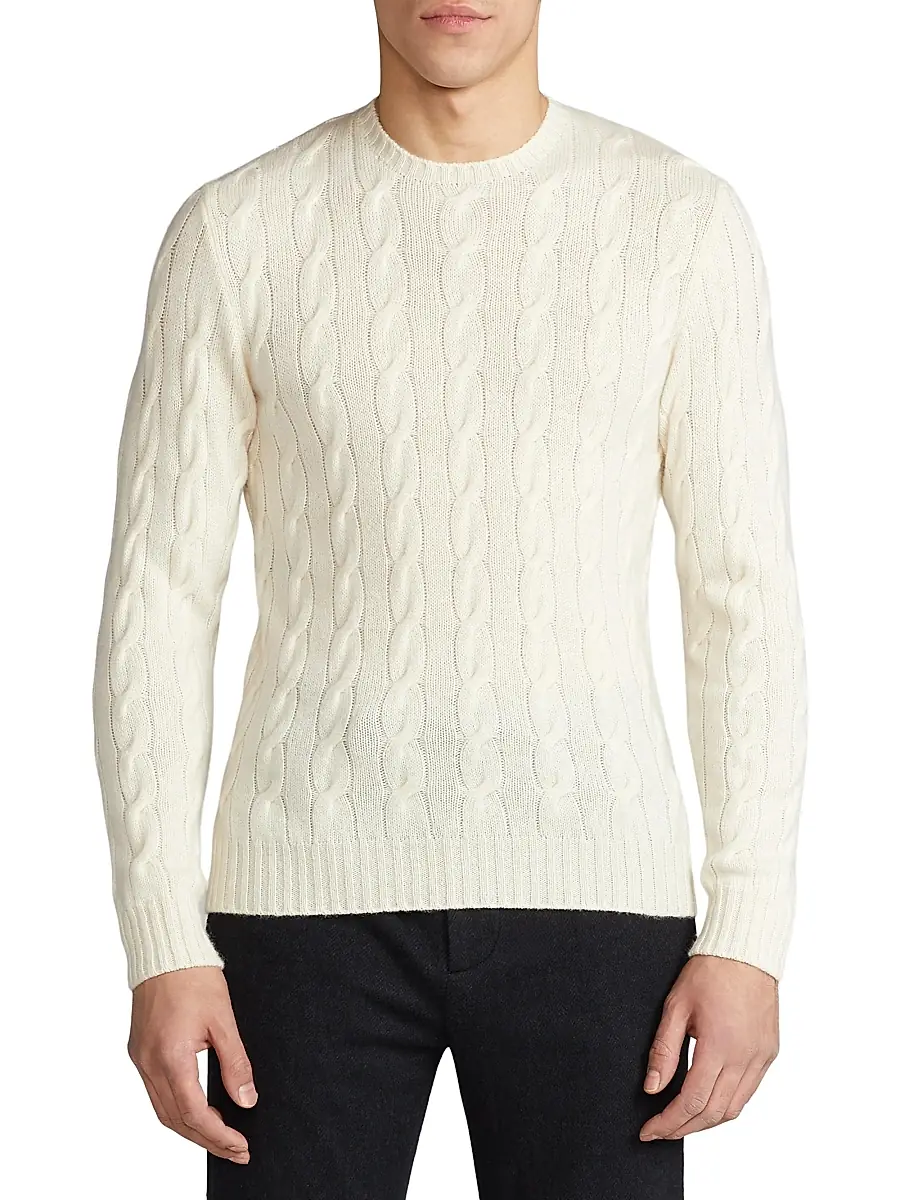 Ralph Lauren Purple Label Men's Textured Crewneck Cotton Sweater - Classic Cream | Thumbnail 3 Ralph Lauren Purple Label Men's Textured Crewneck Cotton Sweater - Classic Cream | Thumbnail 3