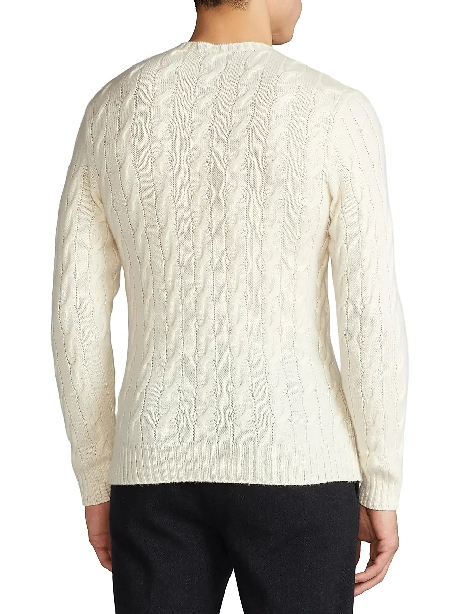 Ralph Lauren Purple Label Men's Textured Crewneck Cotton Sweater - Classic Cream | Thumbnail 5 Ralph Lauren Purple Label Men's Textured Crewneck Cotton Sweater - Classic Cream | Thumbnail 5