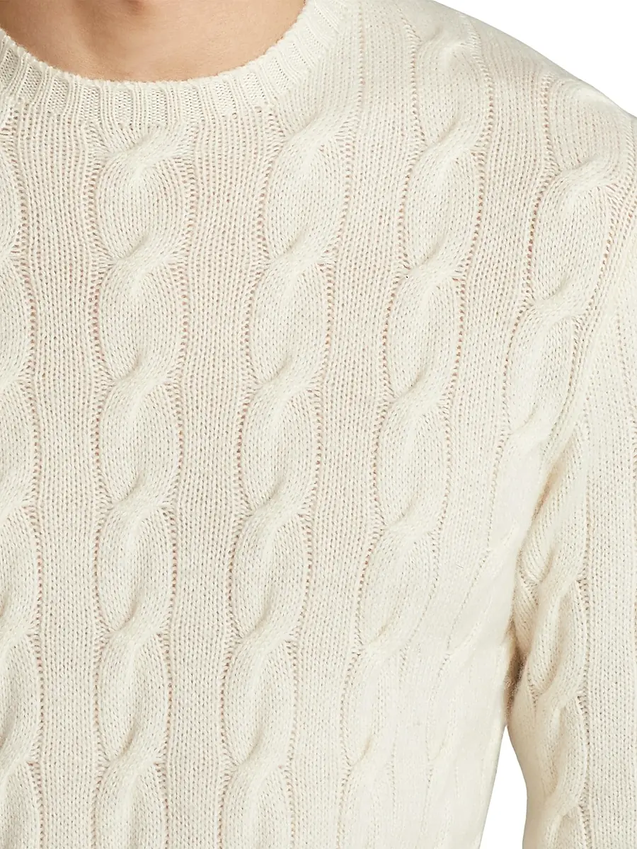 Ralph Lauren Purple Label Men's Textured Crewneck Cotton Sweater - Classic Cream | Thumbnail 6 Ralph Lauren Purple Label Men's Textured Crewneck Cotton Sweater - Classic Cream | Thumbnail 6