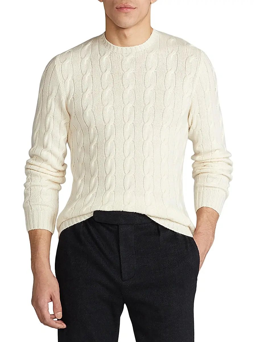 Ralph Lauren Purple Label Men's Textured Crewneck Cotton Sweater - Classic Cream | Thumbnail 7 Ralph Lauren Purple Label Men's Textured Crewneck Cotton Sweater - Classic Cream | Thumbnail 7