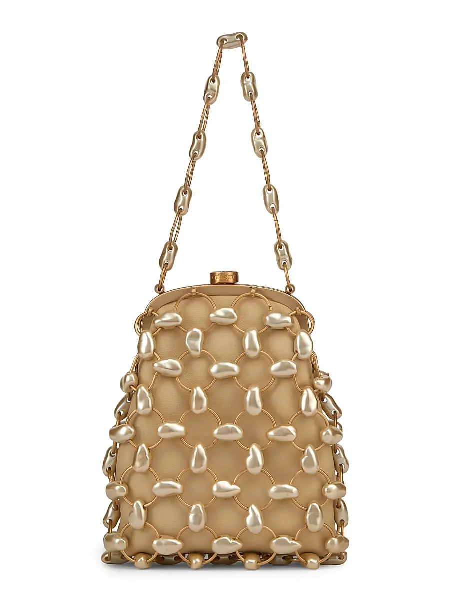 Cult Gaia Women's Brielle Imitation Pearl-Embellished Leather Wristlet - Champagne Pearl | Image 1 Cult Gaia Women's Brielle Imitation Pearl-Embellished Leather Wristlet - Champagne Pearl | Image 1
