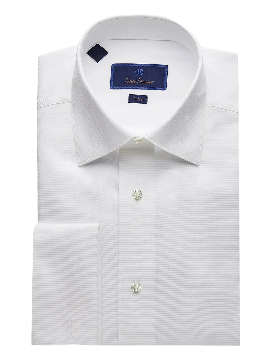 David Donahue Men's Trim-Fit Horizontal Rib Formal Shirt