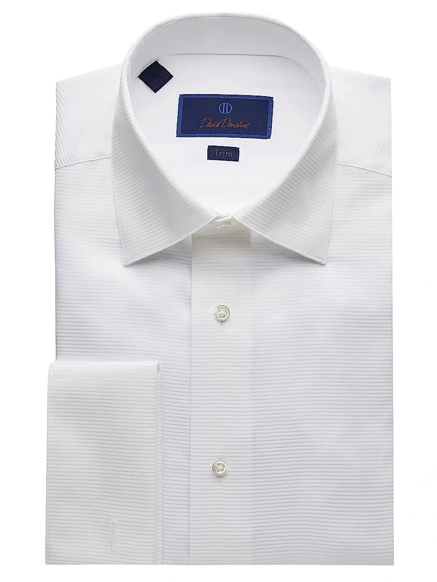 David Donahue Men's Trim-Fit Horizontal Rib Formal Shirt - White | Image 1 David Donahue Men's Trim-Fit Horizontal Rib Formal Shirt - White | Image 1