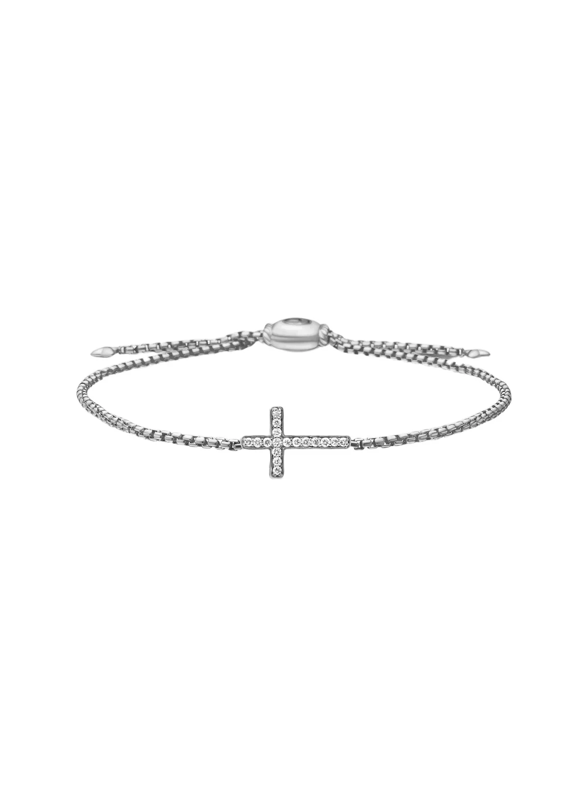David Yurman Women's Petite Pavé Cross Chain Bracelet in Sterling Silver with Diamonds, 1.7mm - Diamond