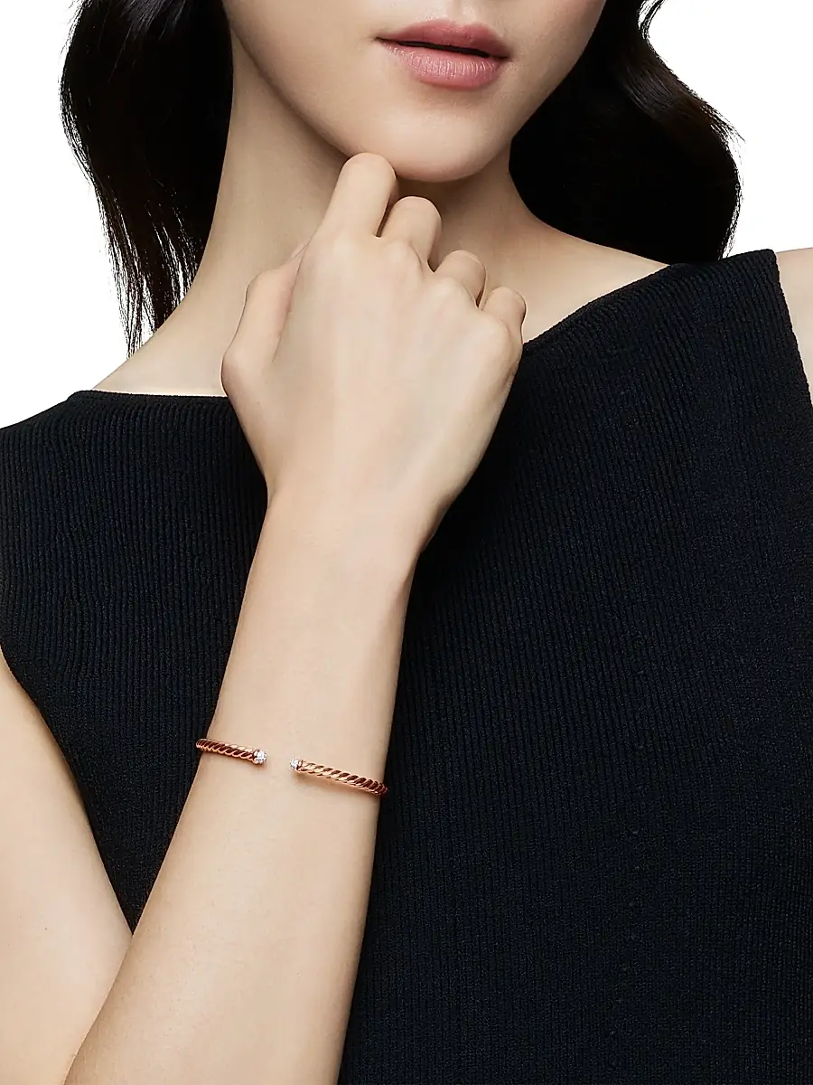 David Yurman Women's Cablespira Bracelet in 18K Rose Gold with Pavé Diamonds - Rose Gold | Thumbnail 2 David Yurman Women's Cablespira Bracelet in 18K Rose Gold with Pavé Diamonds - Rose Gold | Thumbnail 2
