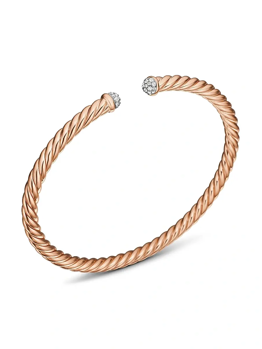 David Yurman Women's Cablespira Bracelet in 18K Rose Gold with Pavé Diamonds - Rose Gold | Thumbnail 4 David Yurman Women's Cablespira Bracelet in 18K Rose Gold with Pavé Diamonds - Rose Gold | Thumbnail 4